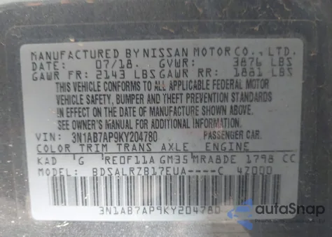 2019 Nissan Sentra Sr z USA, uszkodzony, nr VIN 3N1AB7AP9KY204780